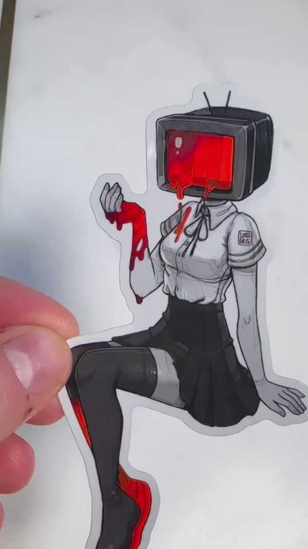 Blood Red TV Girl Holographic Sticker
